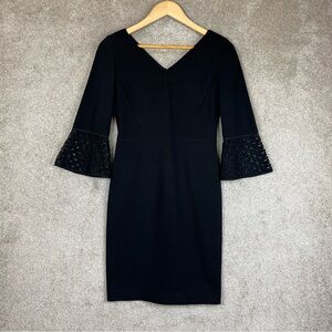 Lafayette 148 Dress Womens 0 Black 3/4 Sleeve V Neck Stretch Back Zip- 2160*